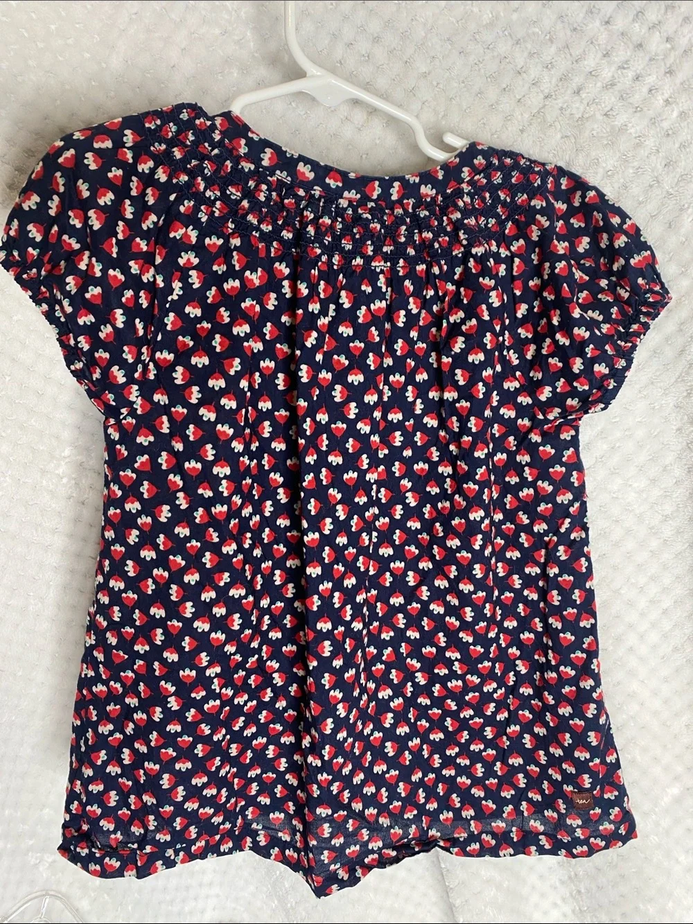 Tea Collection Navy blue Floral Button Front Shirt with Red & Off White print